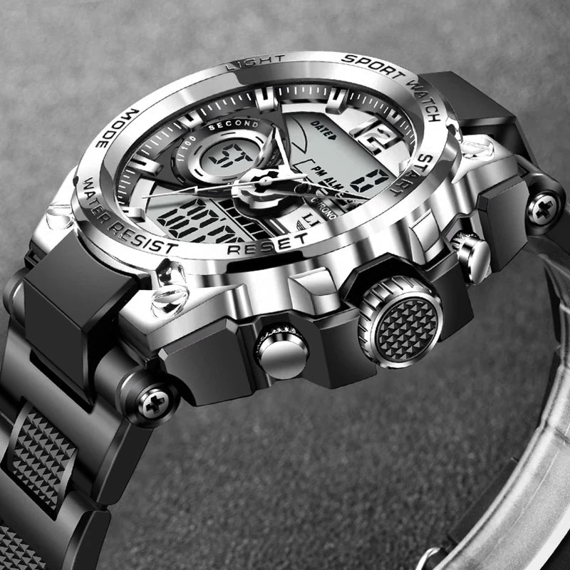 Reloj militar digital LIGE para hombre, resistente al agua hasta 50 m, LED, de cuarzo, deportivo, grande, Masculino
