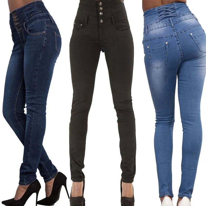 Newest Hot High Quality Wholesale Woman Denim Pencil Pants Top Brand Stretch Jeans High Waist Pants Women High Waist Jeans