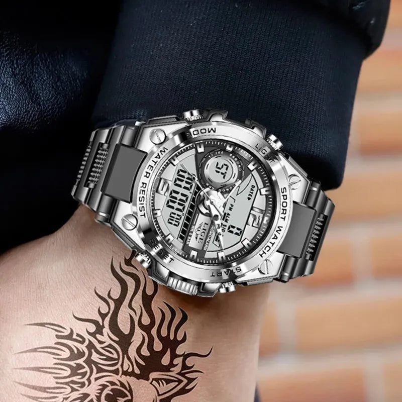 Reloj militar digital LIGE para hombre, resistente al agua hasta 50 m, LED, de cuarzo, deportivo, grande, Masculino