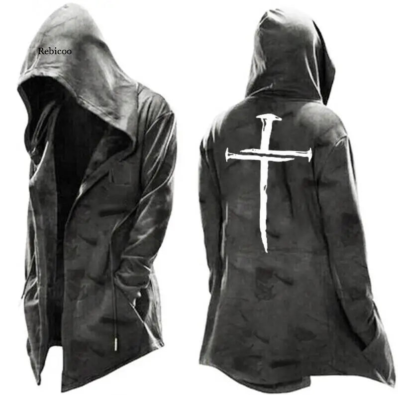 Capa de cosplay de Halloween para hombre, chaqueta con capucha