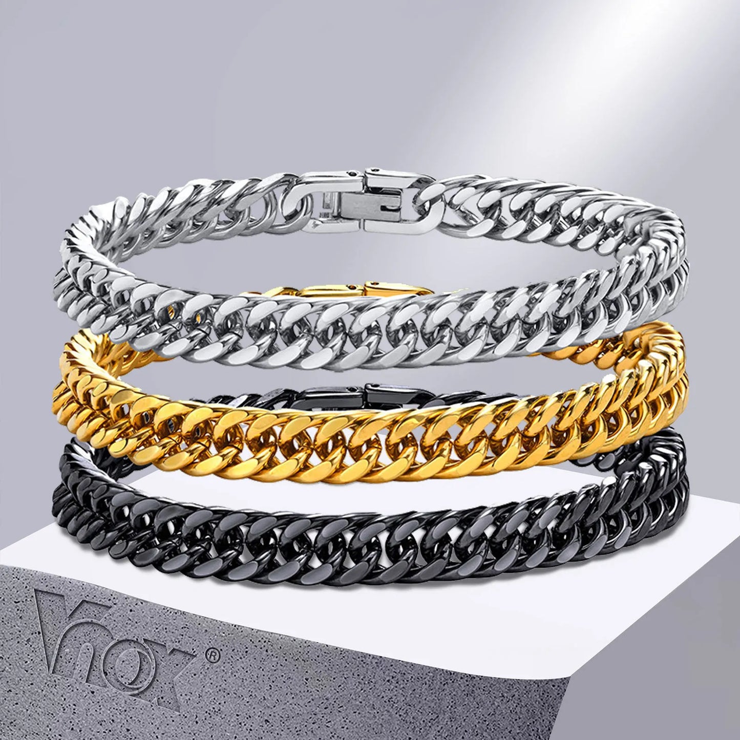 Joyería de regalo Vnox para hombre en acero inoxidable de 7/8/9/10/12/15 mm, longitud 19 cm/21,5 cm