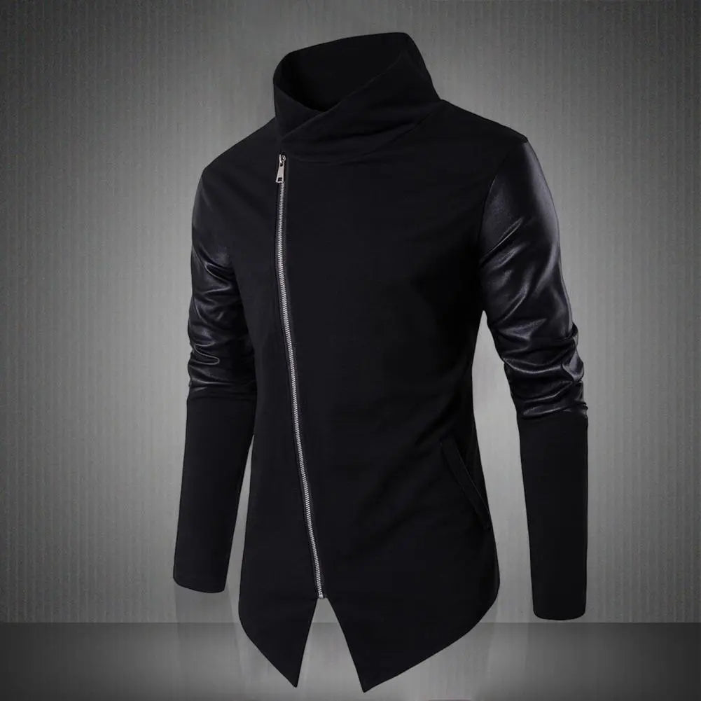 Abrigo de otoño para hombre, cuello alto, color liso, manga larga, cárdigan con cremallera, tejido de retazos, cárdigan suave, ropa de primavera para hombre