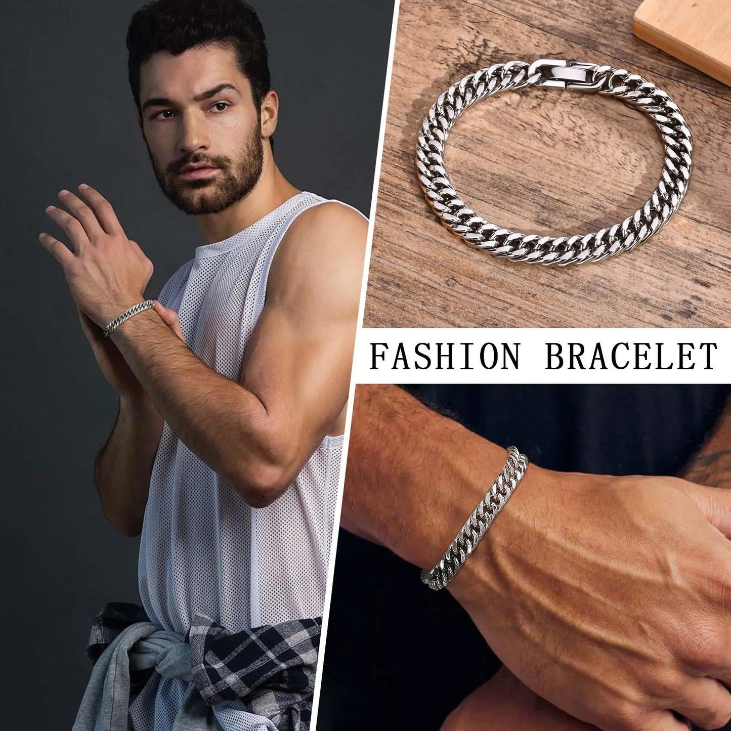 Joyería de regalo Vnox para hombre en acero inoxidable de 7/8/9/10/12/15 mm, longitud 19 cm/21,5 cm