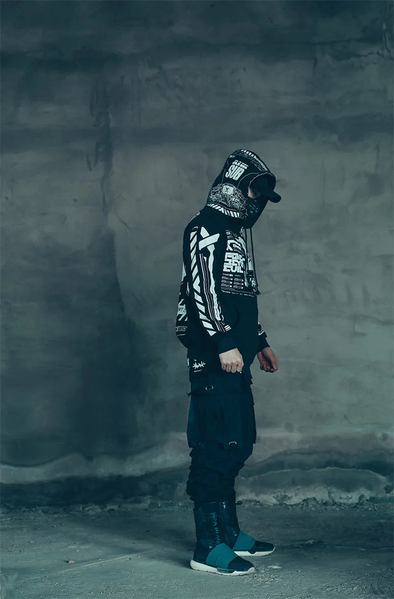 Sudadera con capucha estilo hip hop Harajuku para hombre, estilo urbano, con estampado de calavera, con capucha, para hombre