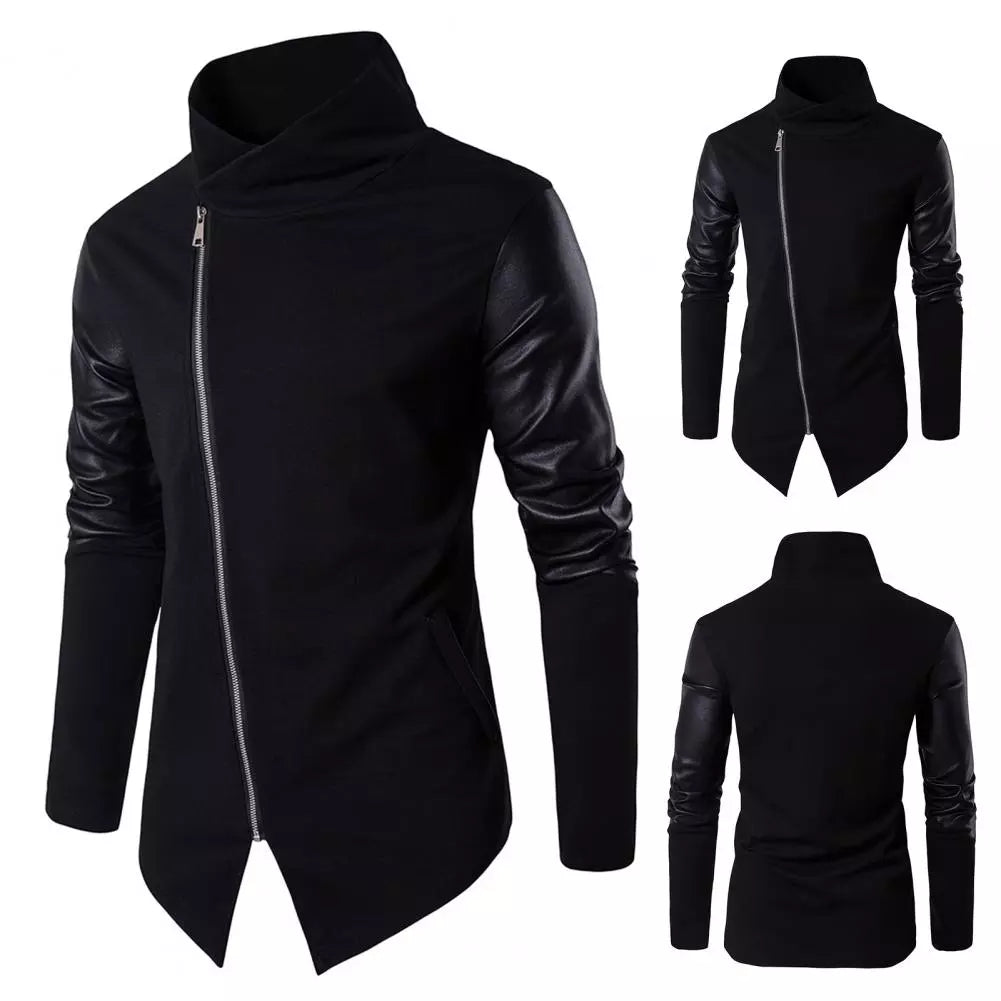 Abrigo de otoño para hombre, cuello alto, color liso, manga larga, cárdigan con cremallera, tejido de retazos, cárdigan suave, ropa de primavera para hombre
