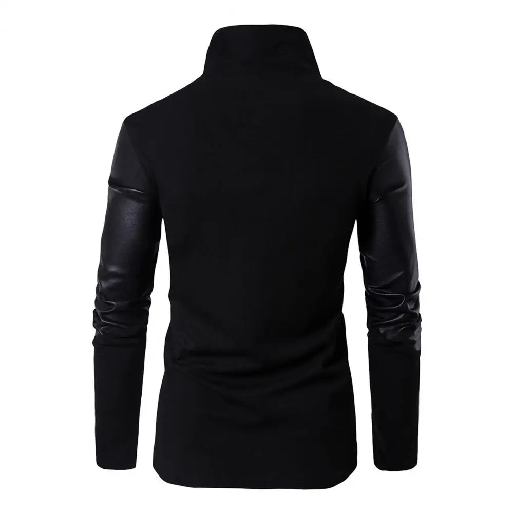 Abrigo de otoño para hombre, cuello alto, color liso, manga larga, cárdigan con cremallera, tejido de retazos, cárdigan suave, ropa de primavera para hombre