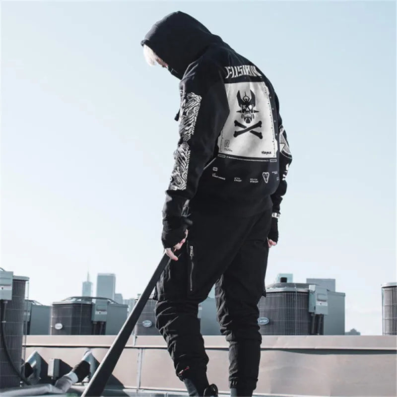 Sudadera con capucha estilo hip hop Harajuku para hombre, estilo urbano, con estampado de calavera, con capucha, para hombre