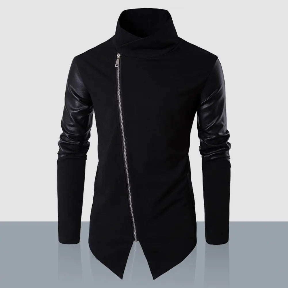 Abrigo de otoño para hombre, cuello alto, color liso, manga larga, cárdigan con cremallera, tejido de retazos, cárdigan suave, ropa de primavera para hombre