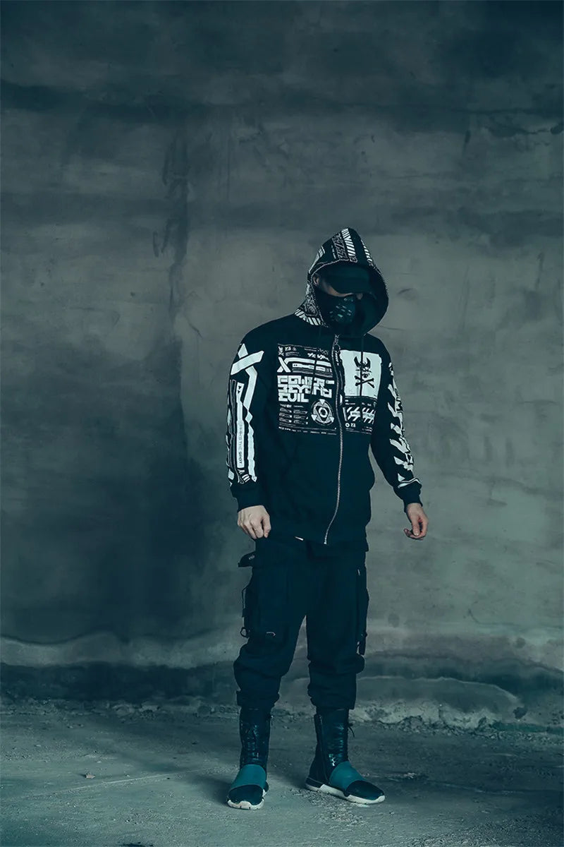 Sudadera con capucha estilo hip hop Harajuku para hombre, estilo urbano, con estampado de calavera, con capucha, para hombre