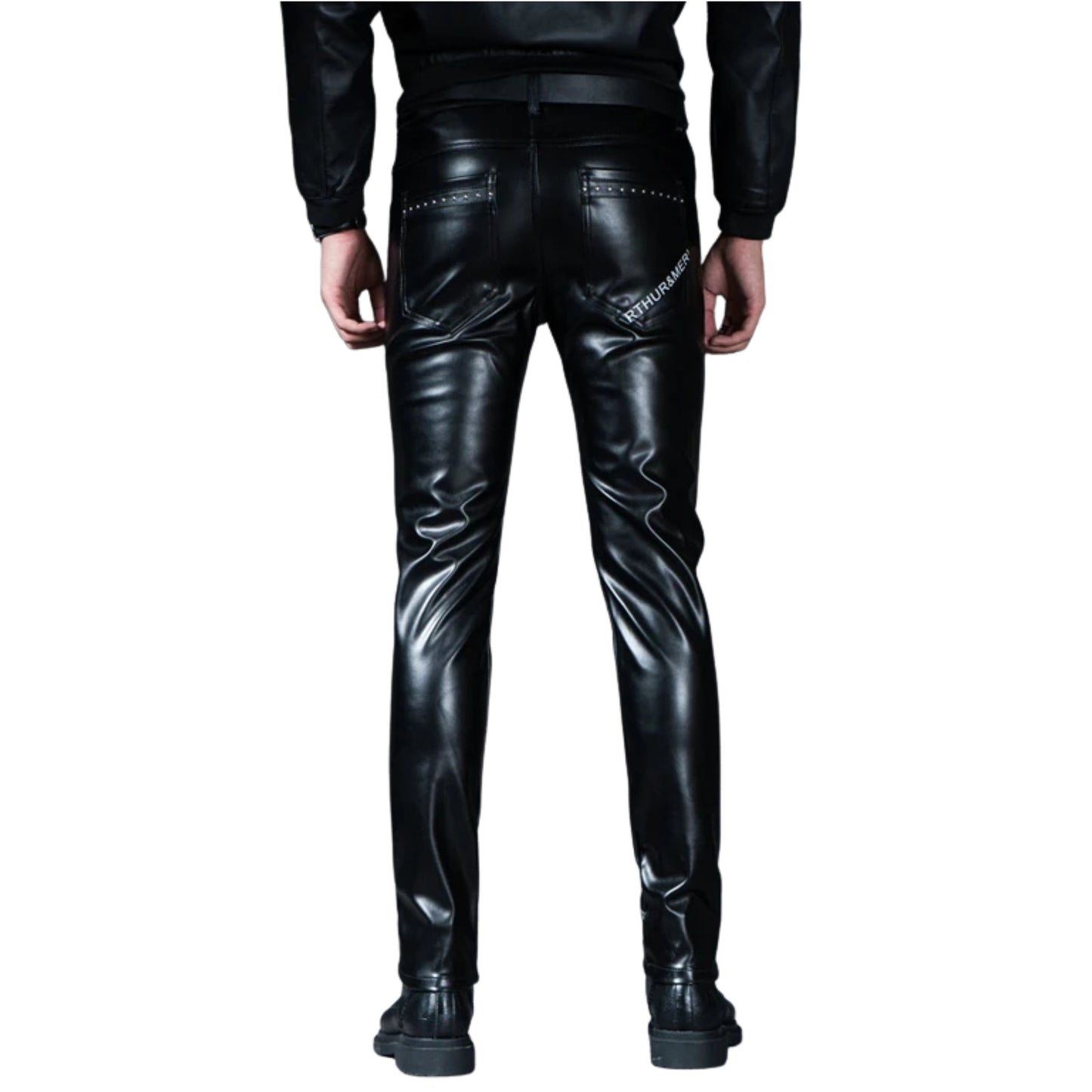 New Mens Skinny Biker Leather Pants Fashion Faux Leather Motorcycle Trousers For Male Stage Club Wear