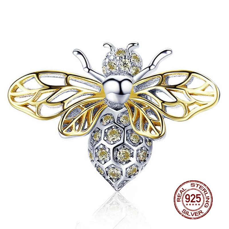 WOSTU 925 Sterling Silver Women Boy Girls Pet Camera Bee Charm Coffee Ladybug Beads Fit DIY Original Bracelet Pendants Jewelry