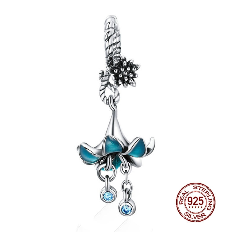 WOSTU Real 925 Sterling Silver Heart Beads Flower Retro Pattern Charms Pendant Fit Original DIY Bracelet Necklace Silver Jewelry