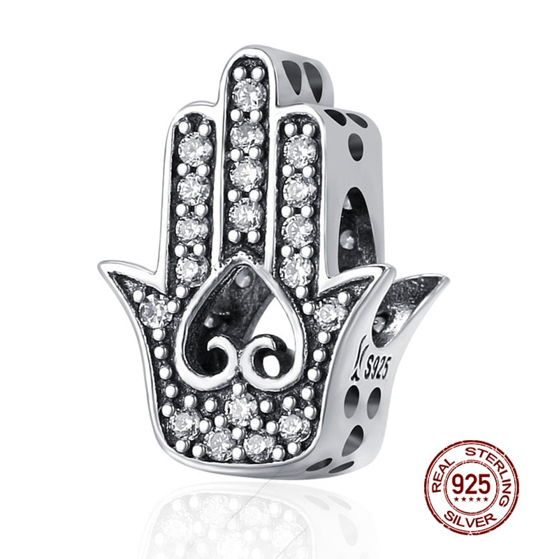 WOSTU Real 925 Sterling Silver Heart Beads Flower Retro Pattern Charms Pendant Fit Original DIY Bracelet Necklace Silver Jewelry