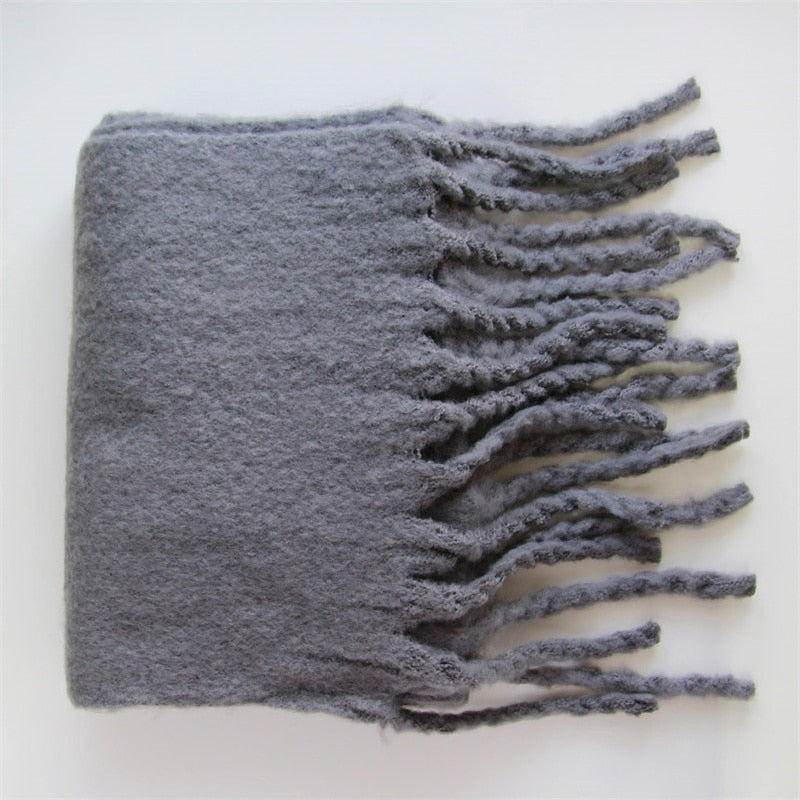 Bufanda de Cachemira de lujo para mujer, abrigo grueso cálido de invierno, capa sólida, bandana femenina, pashmina, borla larga, foulard femenino, manta gruesa