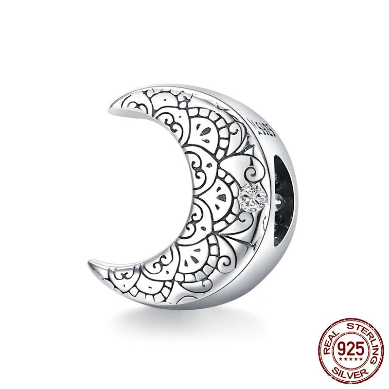 WOSTU Real 925 Sterling Silver Heart Beads Flower Retro Pattern Charms Pendant Fit Original DIY Bracelet Necklace Silver Jewelry