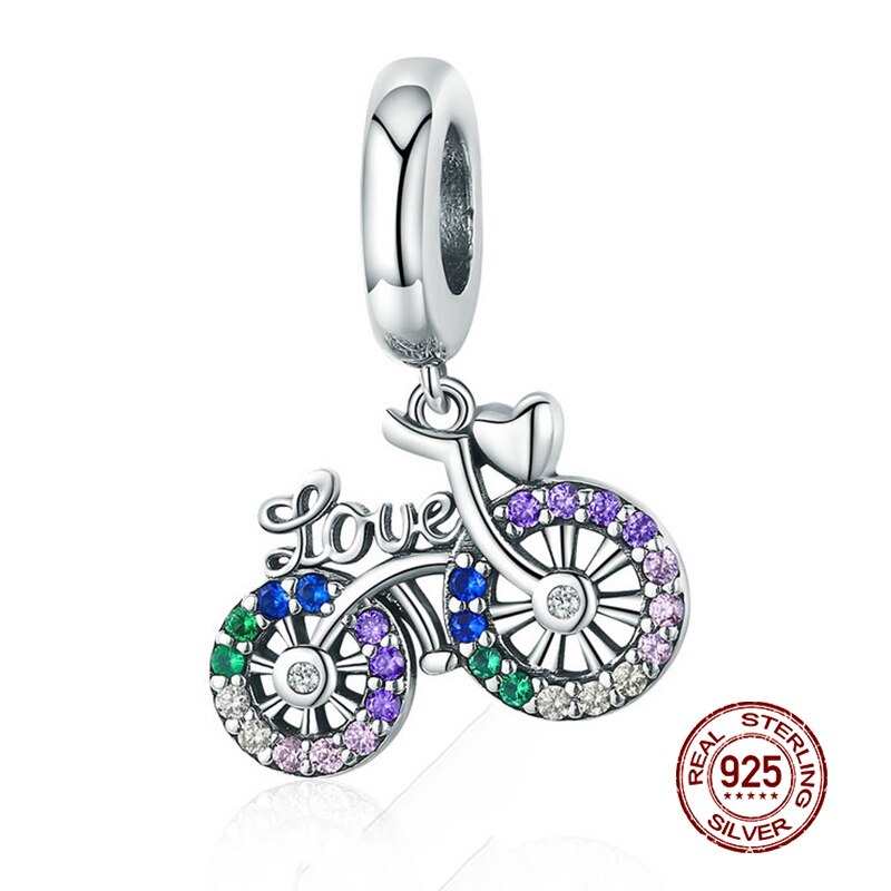 WOSTU Real 925 Sterling Silver Heart Beads Flower Retro Pattern Charms Pendant Fit Original DIY Bracelet Necklace Silver Jewelry