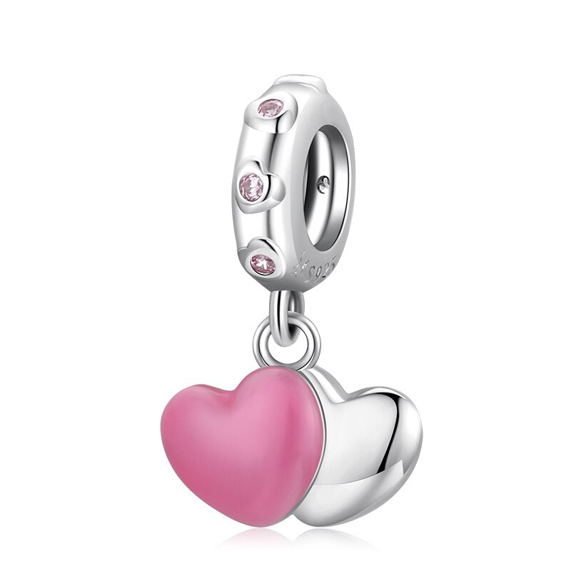 WOSTU Real 925 Sterling Silver Heart Beads Flower Retro Pattern Charms Pendant Fit Original DIY Bracelet Necklace Silver Jewelry