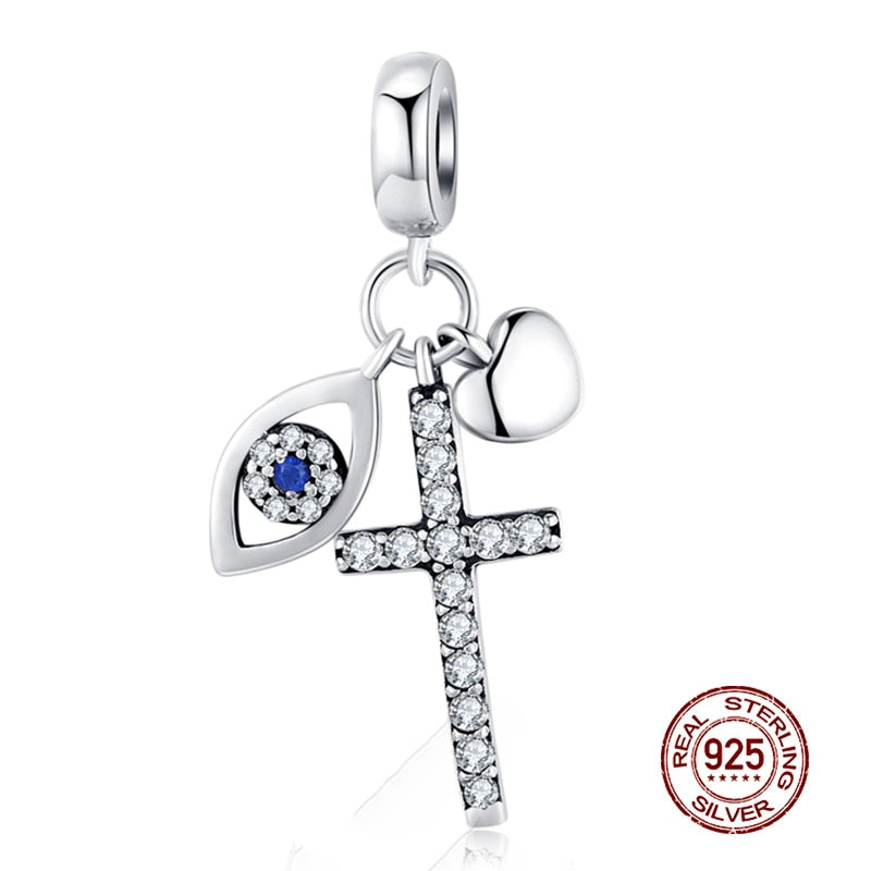 WOSTU Real 925 Sterling Silver Heart Beads Flower Retro Pattern Charms Pendant Fit Original DIY Bracelet Necklace Silver Jewelry