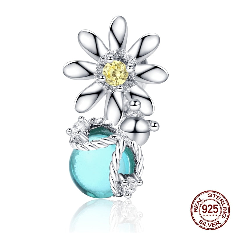WOSTU Real 925 Sterling Silver Heart Beads Flower Retro Pattern Charms Pendant Fit Original DIY Bracelet Necklace Silver Jewelry