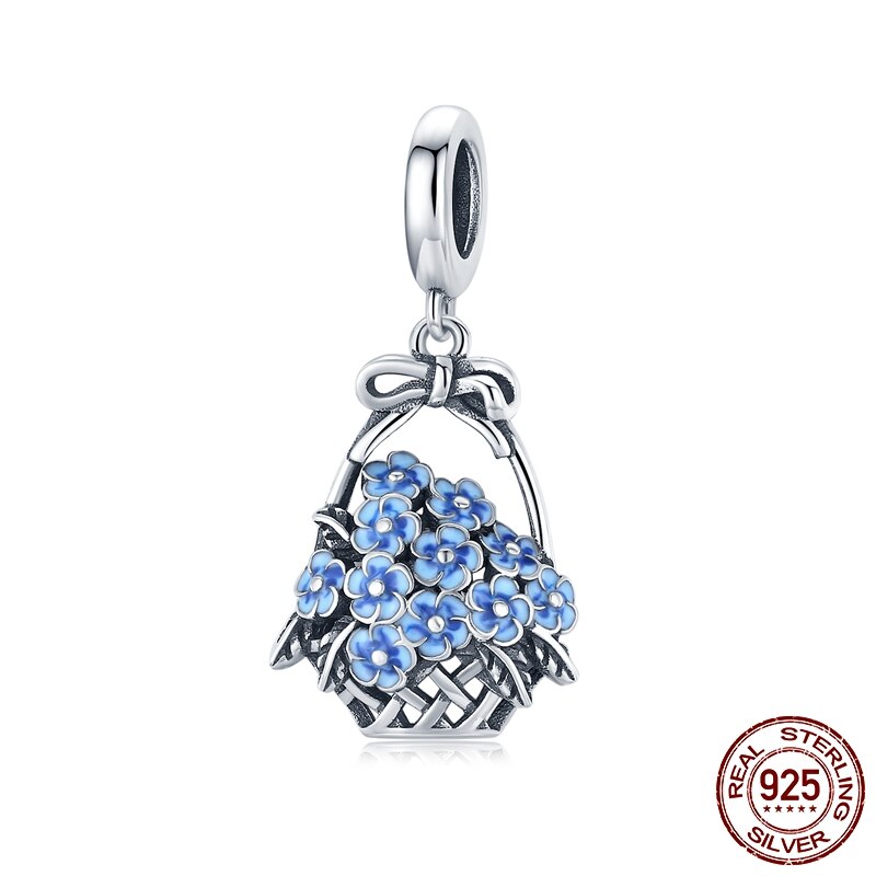WOSTU Real 925 Sterling Silver Heart Beads Flower Retro Pattern Charms Pendant Fit Original DIY Bracelet Necklace Silver Jewelry