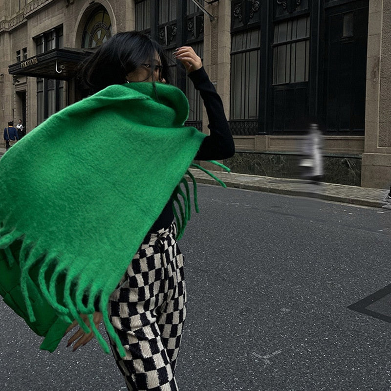 Bufanda de Cachemira de lujo para mujer, abrigo grueso cálido de invierno, capa sólida, bandana femenina, pashmina, borla larga, foulard femenino, manta gruesa