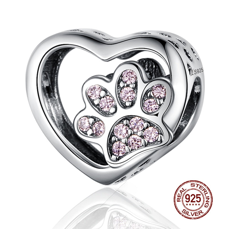 WOSTU Real 925 Sterling Silver Heart Beads Flower Retro Pattern Charms Pendant Fit Original DIY Bracelet Necklace Silver Jewelry