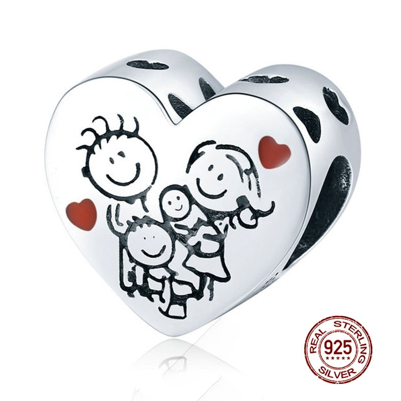 WOSTU Real 925 Sterling Silver Heart Beads Flower Retro Pattern Charms Pendant Fit Original DIY Bracelet Necklace Silver Jewelry