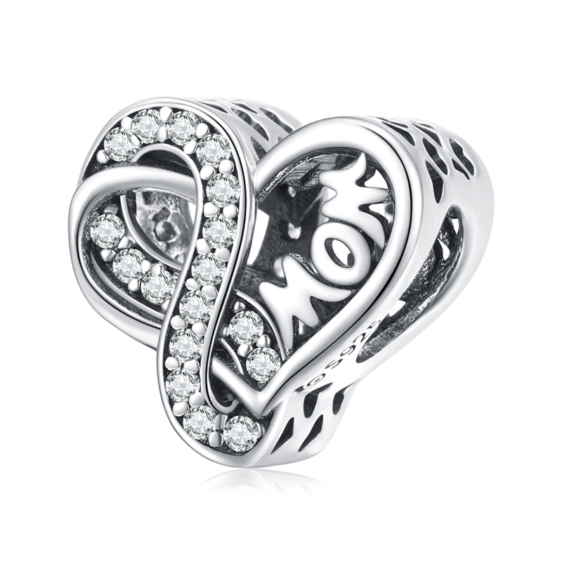 WOSTU Real 925 Sterling Silver Heart Beads Flower Retro Pattern Charms Pendant Fit Original DIY Bracelet Necklace Silver Jewelry