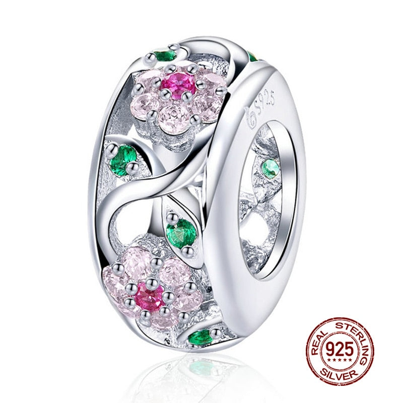 WOSTU Real 925 Sterling Silver Heart Beads Flower Retro Pattern Charms Pendant Fit Original DIY Bracelet Necklace Silver Jewelry