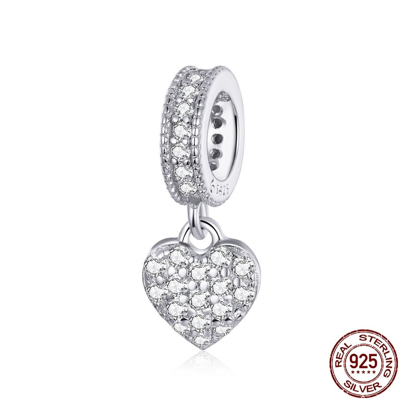 WOSTU Real 925 Sterling Silver Heart Beads Flower Retro Pattern Charms Pendant Fit Original DIY Bracelet Necklace Silver Jewelry
