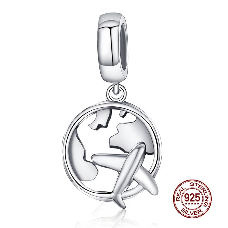 WOSTU Real 925 Sterling Silver Heart Beads Flower Retro Pattern Charms Pendant Fit Original DIY Bracelet Necklace Silver Jewelry