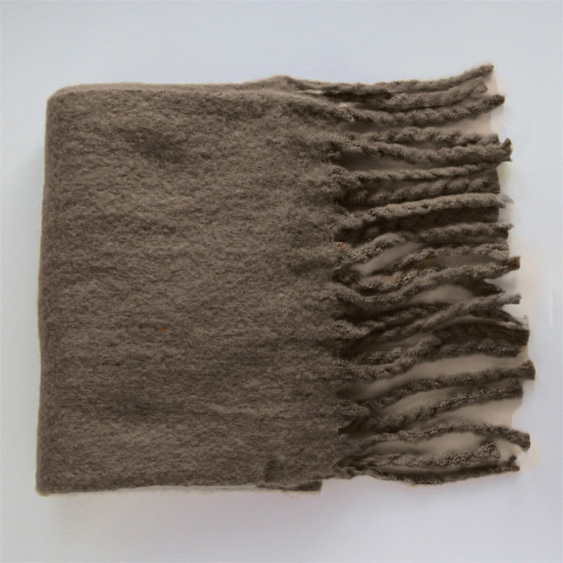 Bufanda de Cachemira de lujo para mujer, abrigo grueso cálido de invierno, capa sólida, bandana femenina, pashmina, borla larga, foulard femenino, manta gruesa