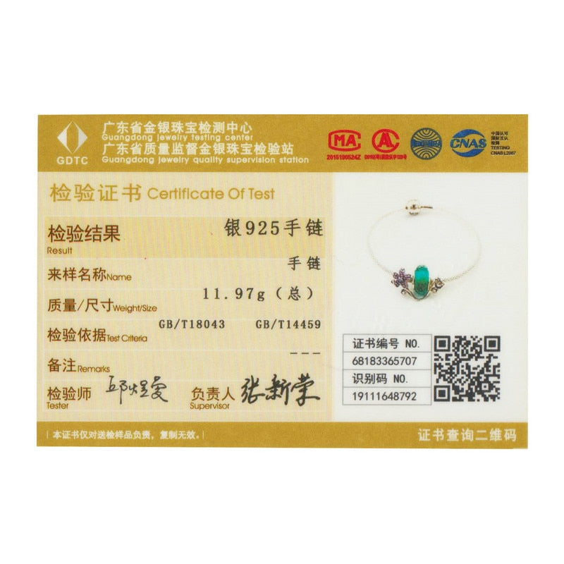 WOSTU 925 Sterling Silver Green Murano Beads Pink Flower Charm Bangles & Bracelet For Women Original Silver Jewelry Gift CQB822