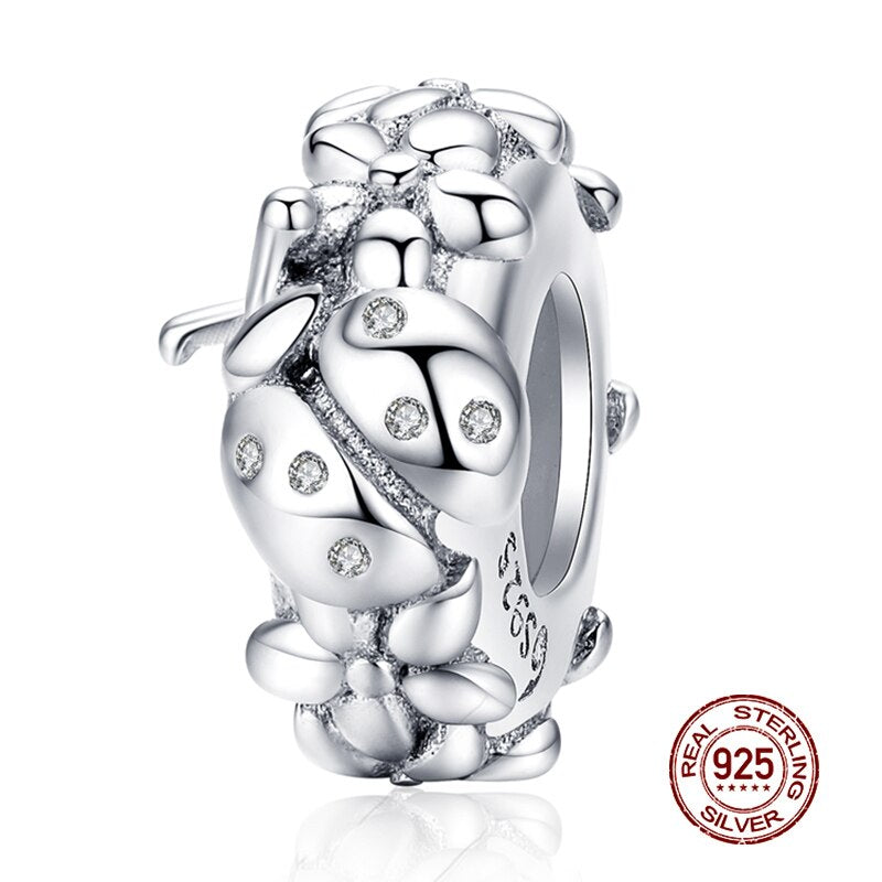 WOSTU Real 925 Sterling Silver Heart Beads Flower Retro Pattern Charms Pendant Fit Original DIY Bracelet Necklace Silver Jewelry