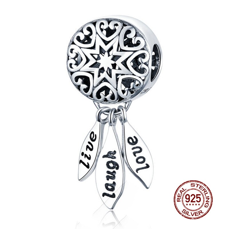 WOSTU Real 925 Sterling Silver Heart Beads Flower Retro Pattern Charms Pendant Fit Original DIY Bracelet Necklace Silver Jewelry