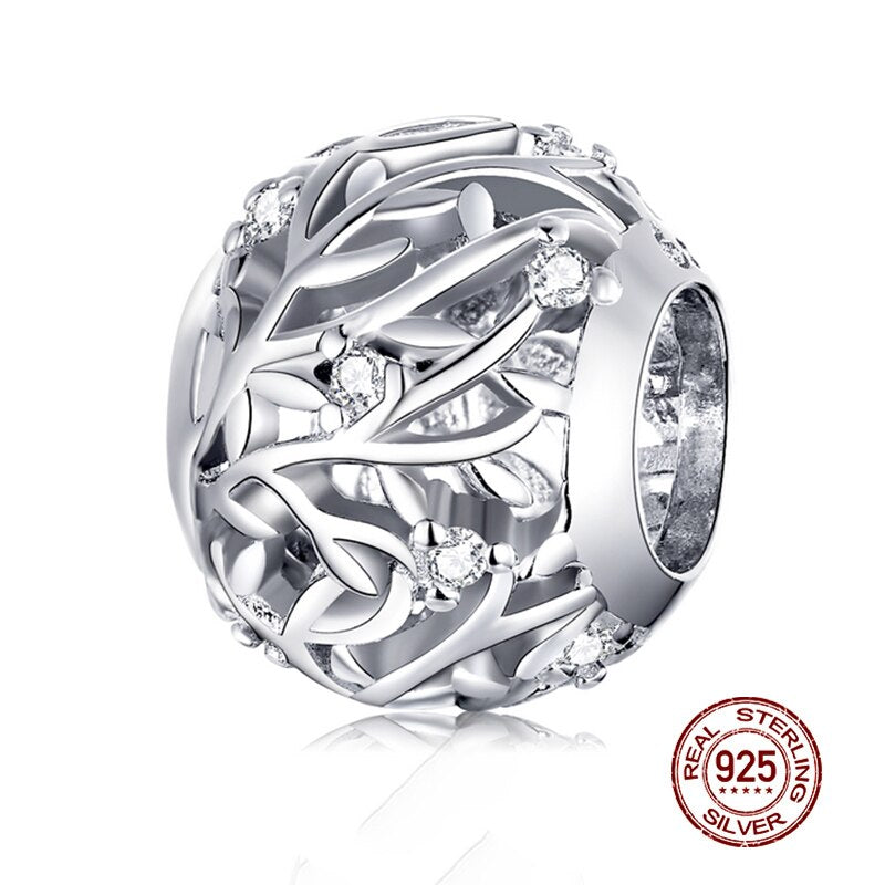 WOSTU Real 925 Sterling Silver Heart Beads Flower Retro Pattern Charms Pendant Fit Original DIY Bracelet Necklace Silver Jewelry