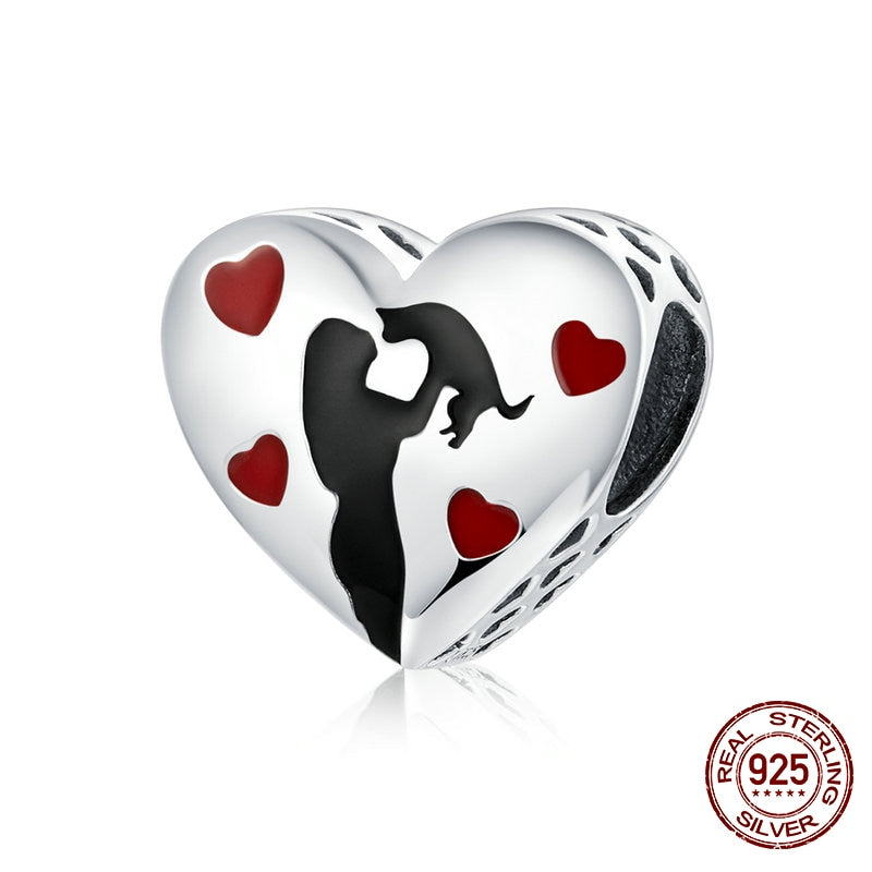 WOSTU 100% 925 Sterling Silver Heart Vintage Charms Beads Fit Original DIY Bracelets Necklace Mother's Day Jewelry Gifts for Mom
