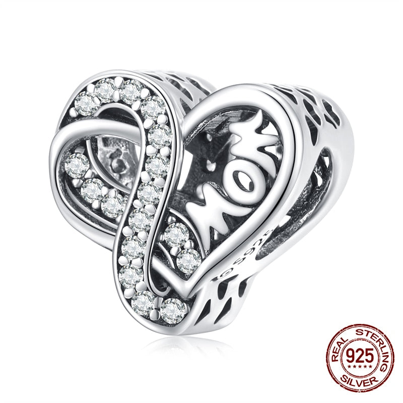 WOSTU 100% 925 Sterling Silver Heart Vintage Charms Beads Fit Original DIY Bracelets Necklace Mother's Day Jewelry Gifts for Mom