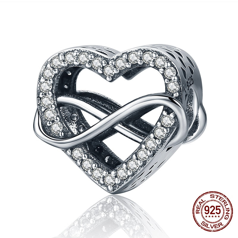 WOSTU 100% 925 Sterling Silver Heart Vintage Charms Beads Fit Original DIY Bracelets Necklace Mother's Day Jewelry Gifts for Mom