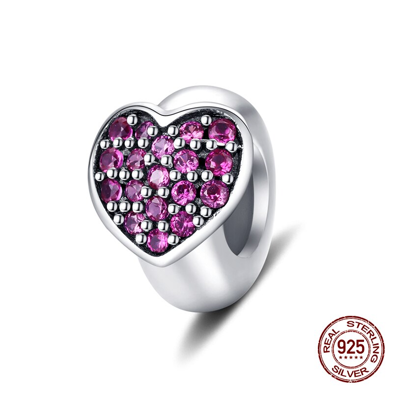 WOSTU 100% 925 Sterling Silver Heart Vintage Charms Beads Fit Original DIY Bracelets Necklace Mother's Day Jewelry Gifts for Mom