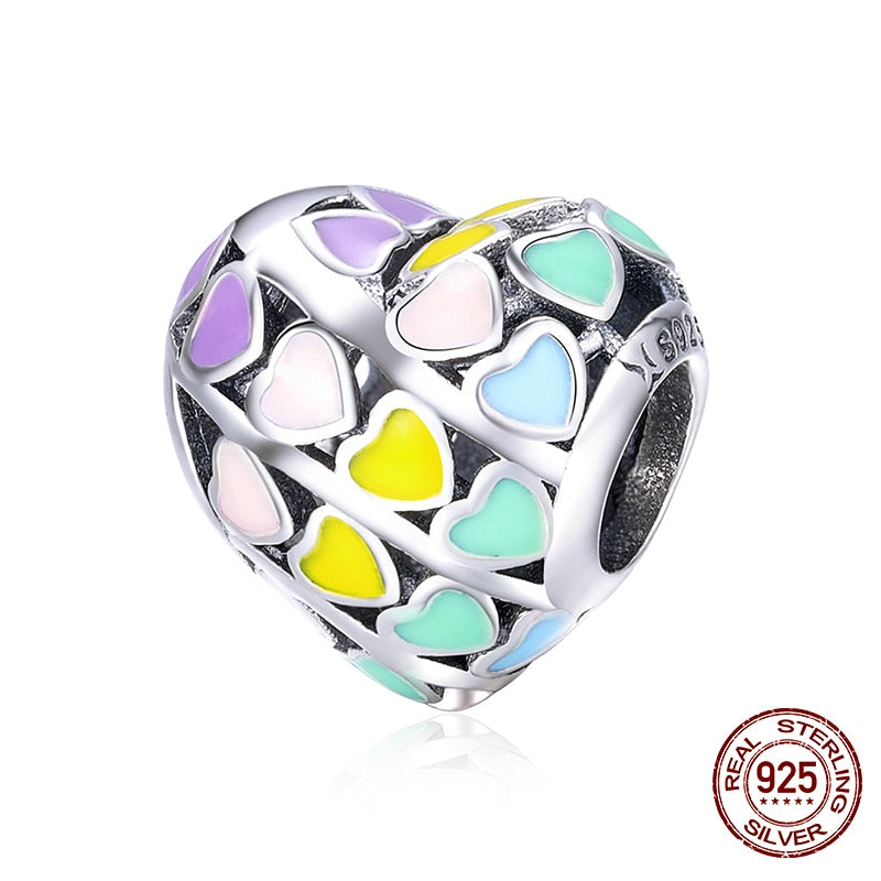 WOSTU 100% 925 Sterling Silver Heart Vintage Charms Beads Fit Original DIY Bracelets Necklace Mother's Day Jewelry Gifts for Mom