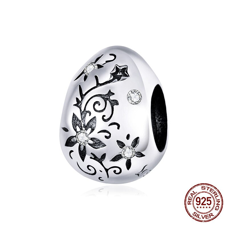 WOSTU Real 925 Sterling Silver Heart Beads Flower Retro Pattern Charms Pendant Fit Original DIY Bracelet Necklace Silver Jewelry