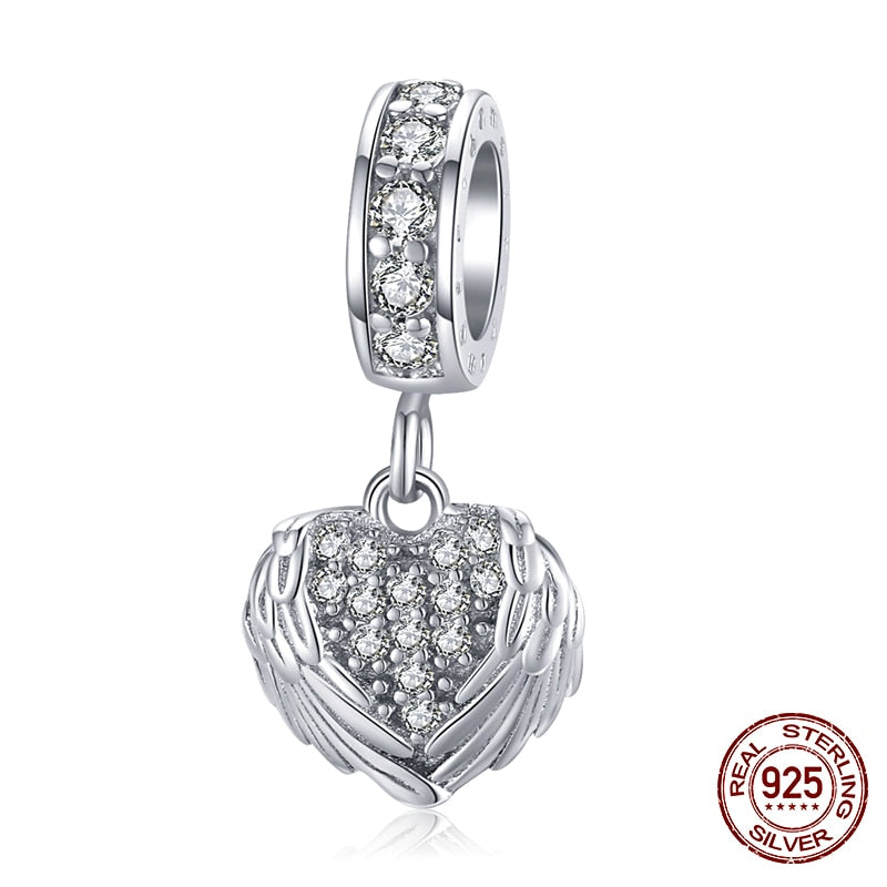 WOSTU 100% 925 Sterling Silver Heart Vintage Charms Beads Fit Original DIY Bracelets Necklace Mother's Day Jewelry Gifts for Mom