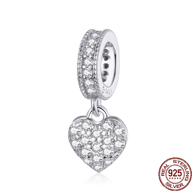 WOSTU 100% 925 Sterling Silver Heart Vintage Charms Beads Fit Original DIY Bracelets Necklace Mother's Day Jewelry Gifts for Mom