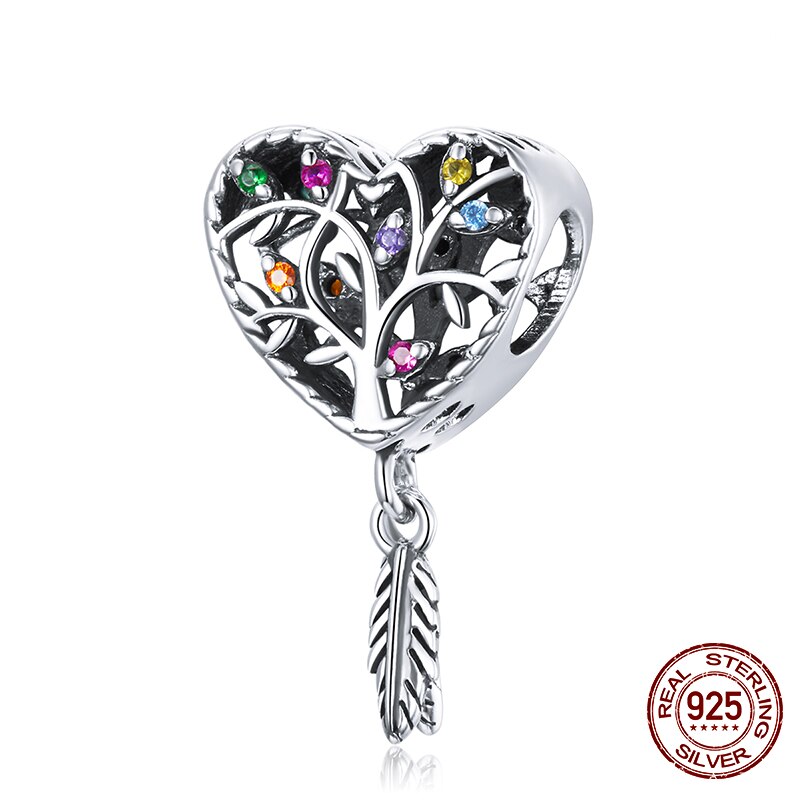 WOSTU Real 925 Sterling Silver Heart Beads Flower Retro Pattern Charms Pendant Fit Original DIY Bracelet Necklace Silver Jewelry