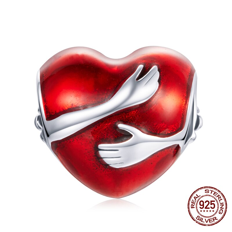 WOSTU 100% 925 Sterling Silver Heart Vintage Charms Beads Fit Original DIY Bracelets Necklace Mother's Day Jewelry Gifts for Mom