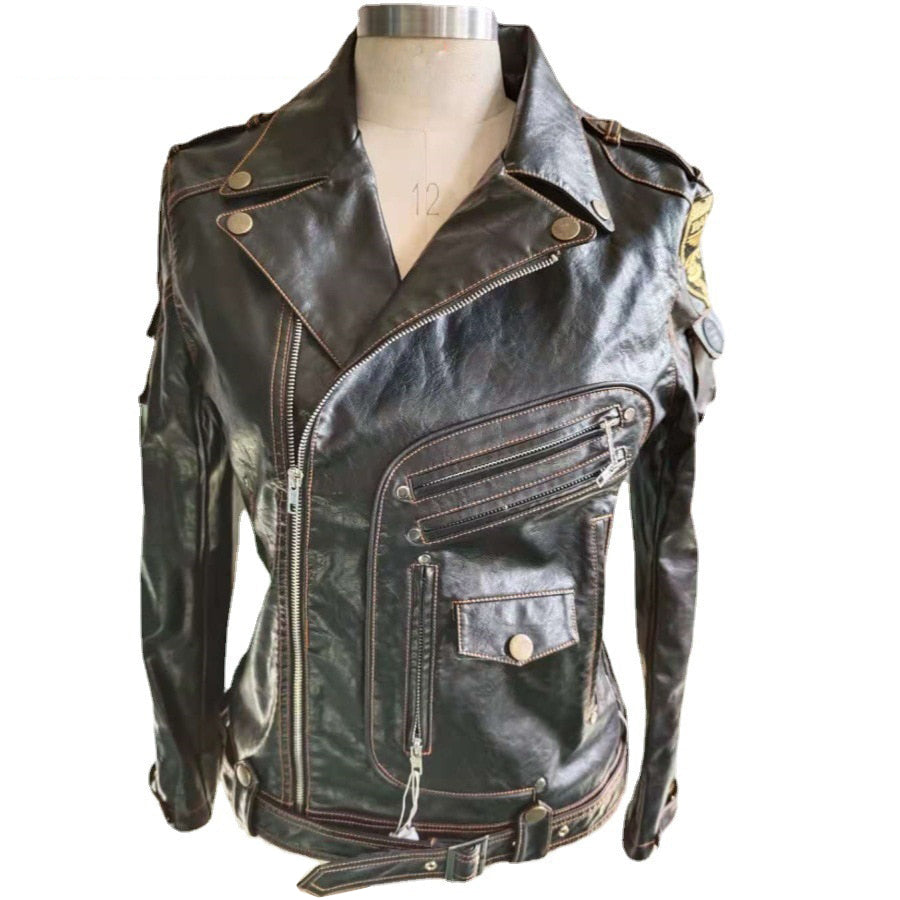 Chaqueta de cuero sintético para hombre, estilo motociclista, primavera (XXXL = L UE/RU)
