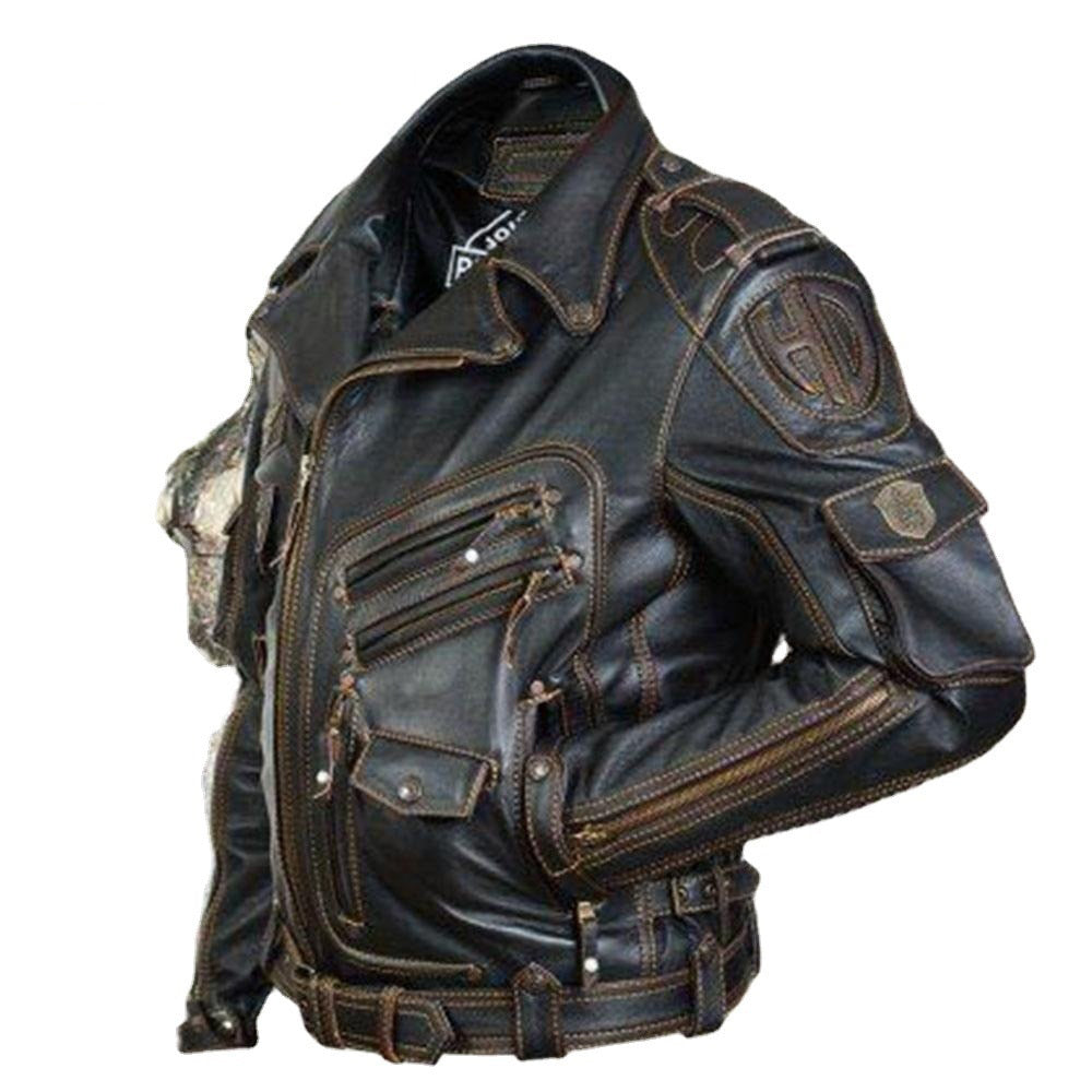Chaqueta de cuero sintético para hombre, estilo motociclista, primavera (XXXL = L UE/RU)
