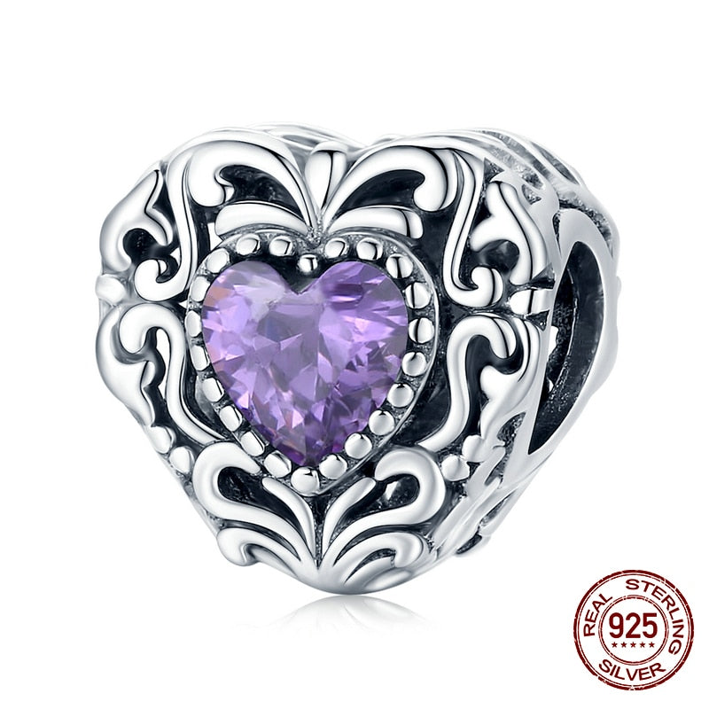 WOSTU 100% 925 Sterling Silver Heart Vintage Charms Beads Fit Original DIY Bracelets Necklace Mother's Day Jewelry Gifts for Mom
