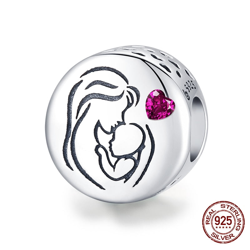 WOSTU 100% 925 Sterling Silver Heart Vintage Charms Beads Fit Original DIY Bracelets Necklace Mother's Day Jewelry Gifts for Mom